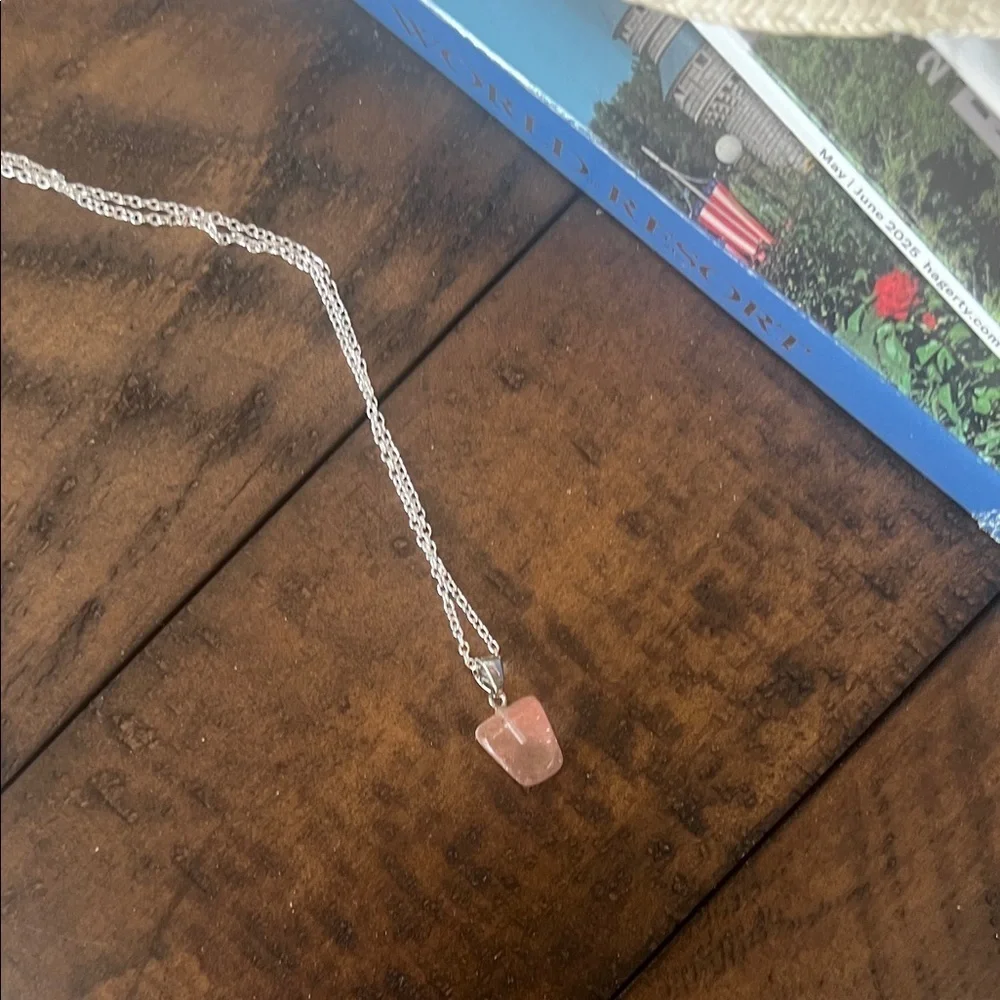 Cherry Quartz Pendant Necklace with Silver Chain
